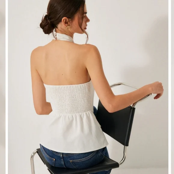 #6 Commense White Halter Top with Gold Accents - Picture 4 of 5